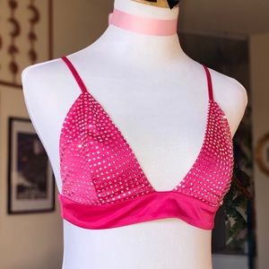 |For Love & Lemons| • Valentines Sparkle Crystal Pink Satin Bralette 🍋✨💫🪞👙💝